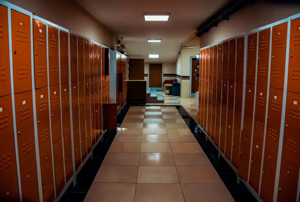 Clean and dry indoor storage units in a well-lit corridor