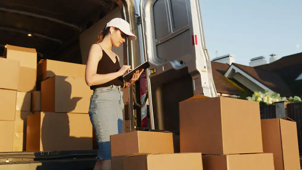 Loading residential boxes into a moving van